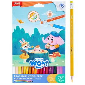 Creioane colorate cu radiera, 36 culori/set, DELI Color Wow